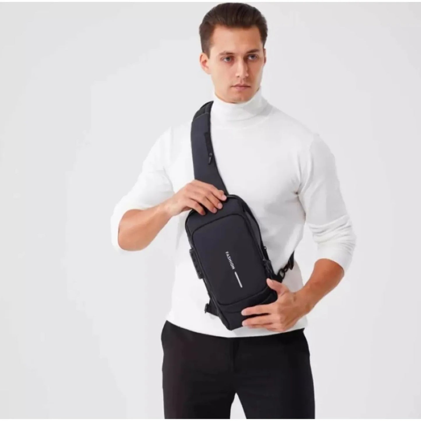 Bolso Bandolera Antirrobo para Hombre | Cuero PU Impermeable con Puerto USB